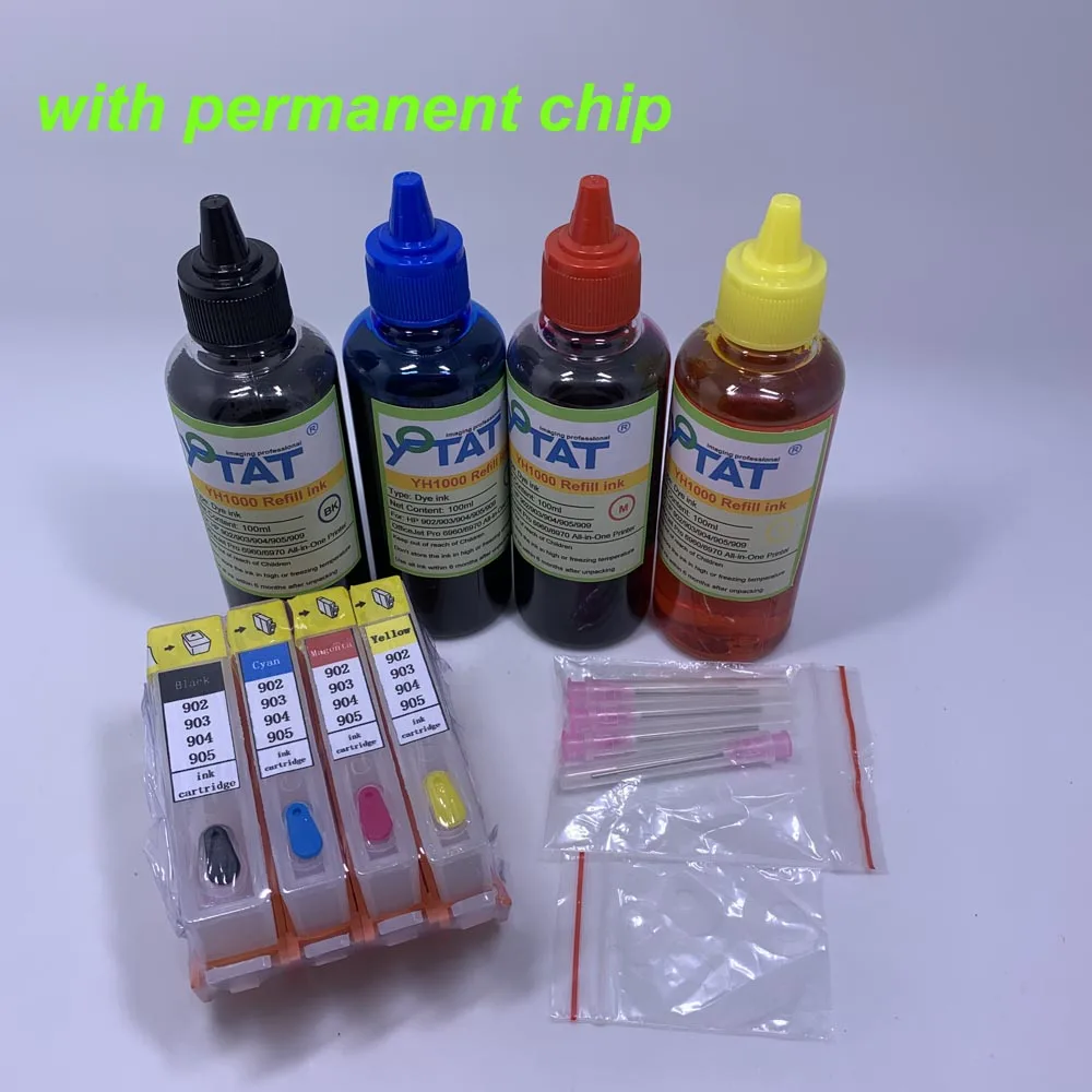 YOTAT 100ml*4  Ink Refillable Ink Cartridge for HP904 HP 904 904XL For HP OfficeJet 6950 6951 6954 6956 6970 Printer