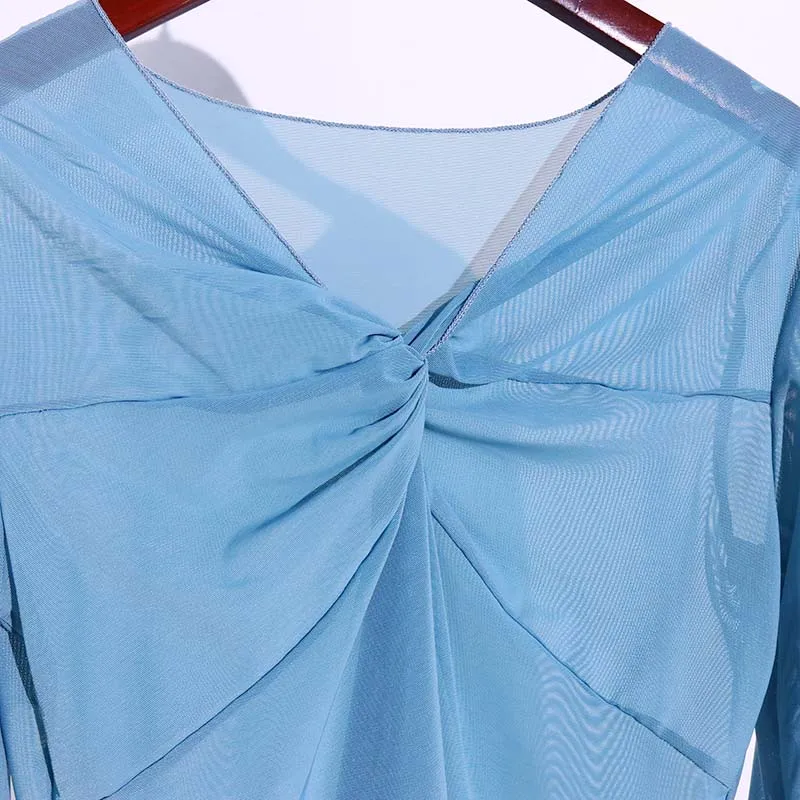 Blusa de manga media con cuello en V de hilo de agua de Taiwán, diseño de marca de baile clásico, Sexy, CUN01-2