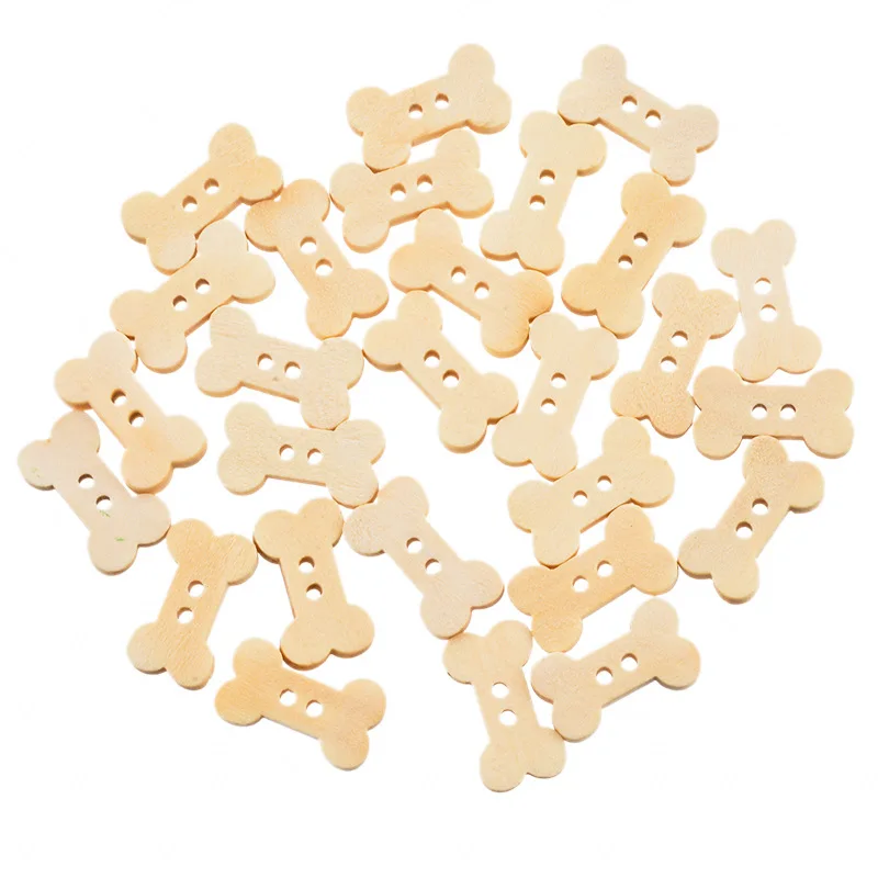 50 Pcs 1.8cm Dog Bone 2 Holes Wooden Buttons , for Sewing, Scrapbooking Crafts ,2 Holes 7NK68