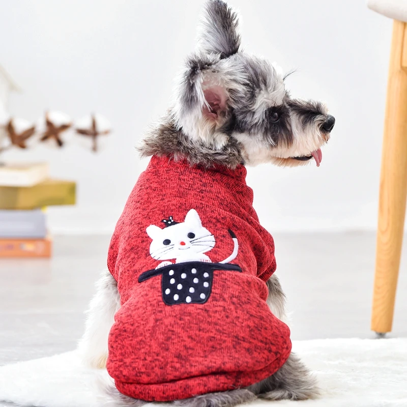 Cute Cat Dog Pullover Sweater Red Blue Autumn Pet Labrador Schnauzer Small Medium Large Puppy Animal Coat Jacket Clothing Shop