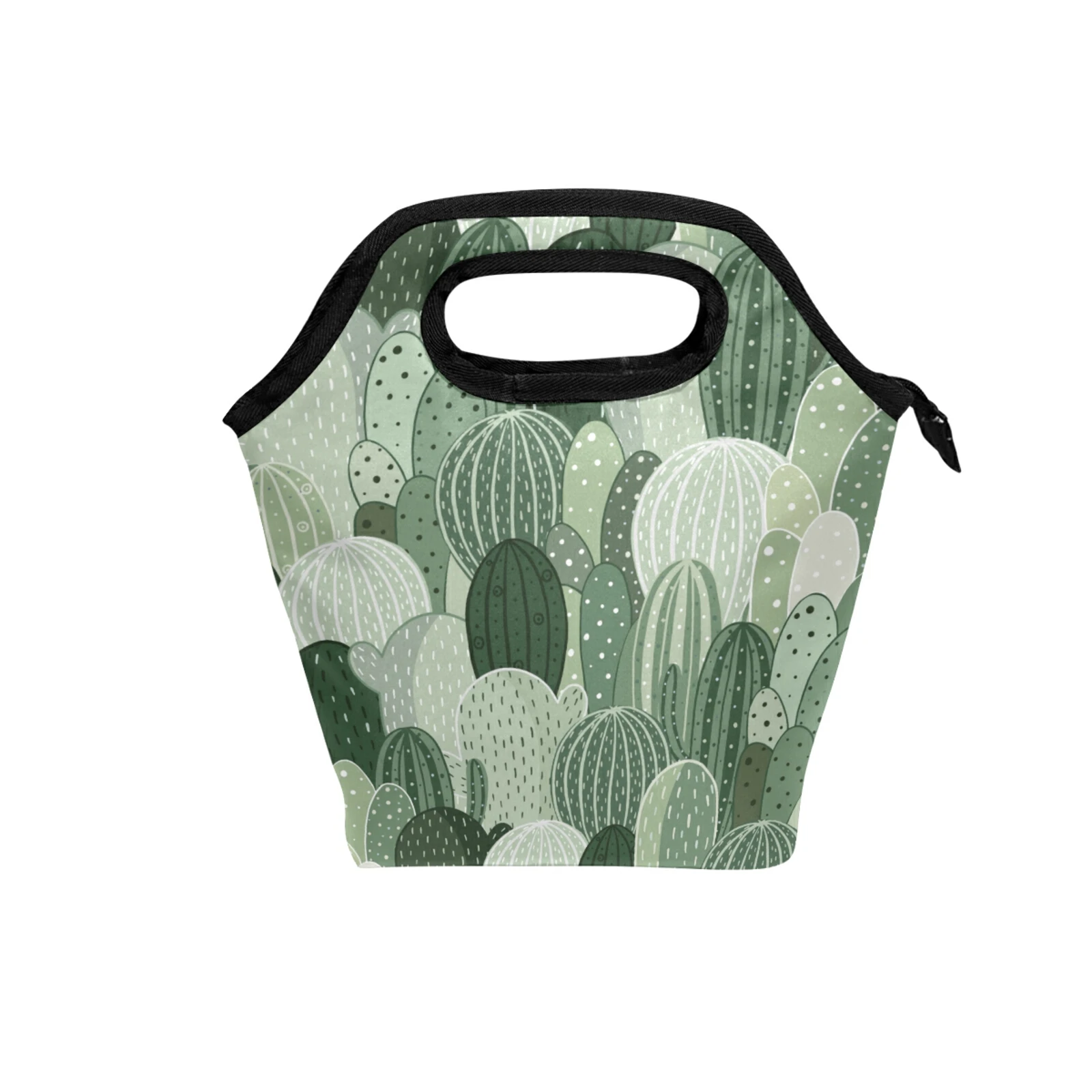 

Lunch Tote Bag Green Cactus Insulated Cooler Thermal Reusable Bag Portable Curved Handbag Waterproof Storage Women Picnic Bag