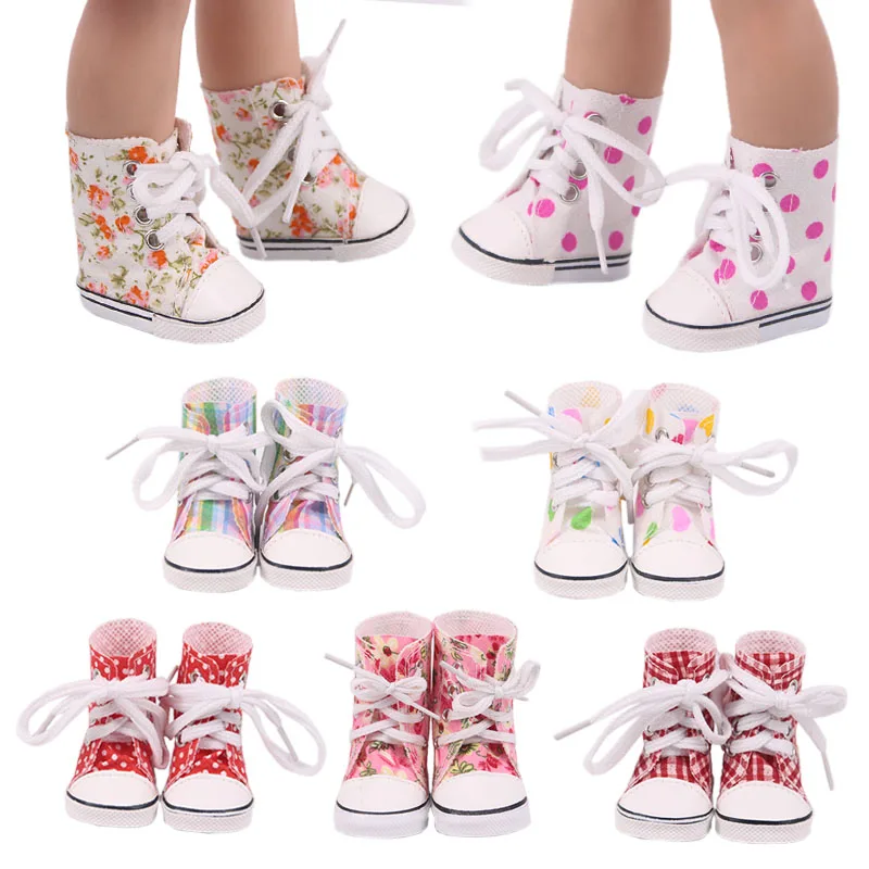 Doll Shoes 5Cm High-top Canvas Shoes Boots For 14.5 Inch American Doll&Doll Accessories&32-34Cm Paola Reina Doll Shoes Toy Gifts