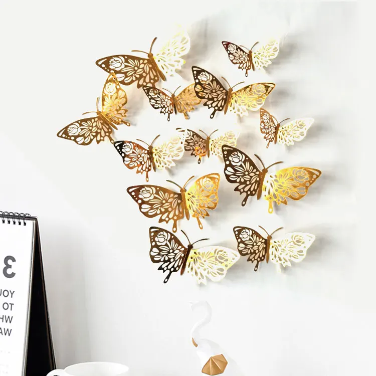 Neue Stil 12 Teile/satz 3D Hohl Schmetterling Wand Aufkleber Für Wohnkultur Schmetterlinge Wohnzimmer Dekoration Für Party Hochzeit Aufkleber – Detail 6
