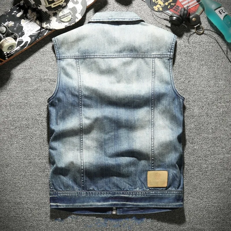 Men Fashion New Biker Motorcycle Sleeveless Denim Jacket Punk Style Zipper Cowboy Vest Male Summer Casual Outerwear Waistcoat