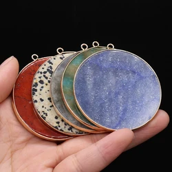 Natural Stone Pendant Disc Shape Rose Quartz Labradorite Crystal Charms for Women DIY Necklace Jewelry Making Accessory 50x50mm