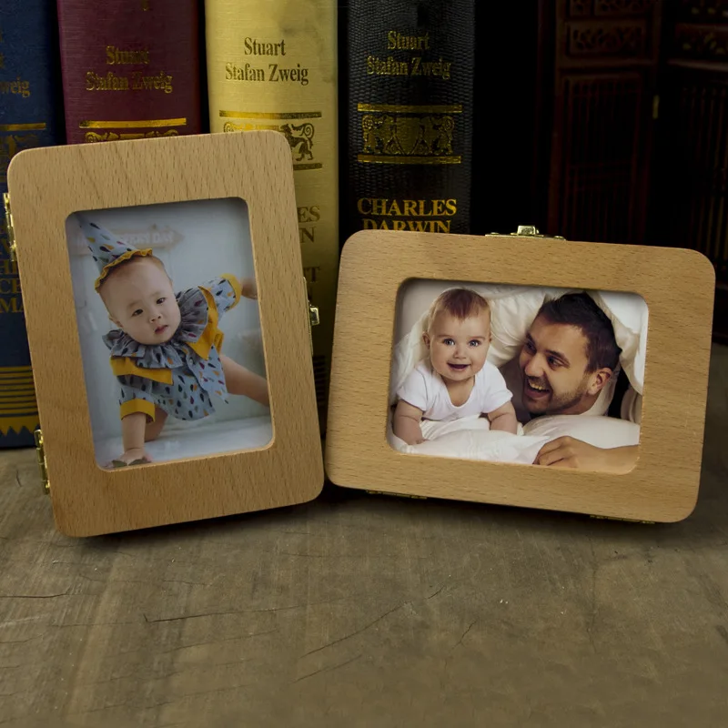 Caixa de madeira artesanal para armazenar dentes de leite de bebê, porta-retrato multifuncional, para crianças, presente de aniversário e coleção de memória