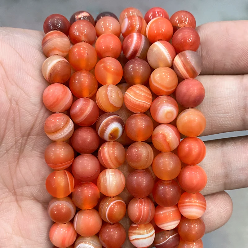 Natural Matte Red Stripe Agates Banded Lace Onyx Round Beads 15