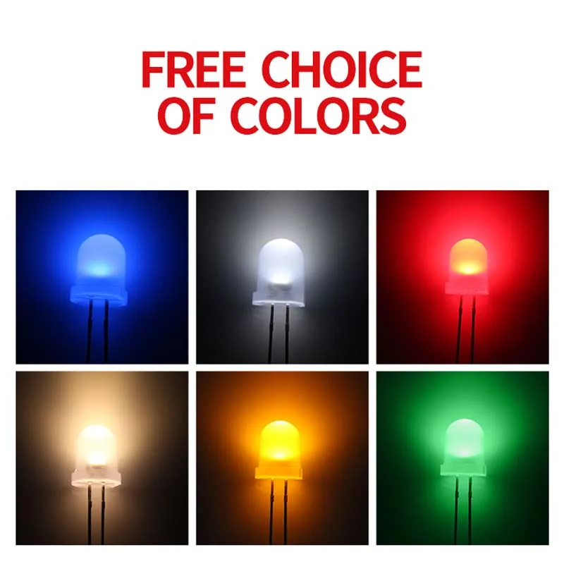 1000PCS Led F8 / 8mm Round Head transparent long leg edge white red blue green yellow Light Emitting Diode