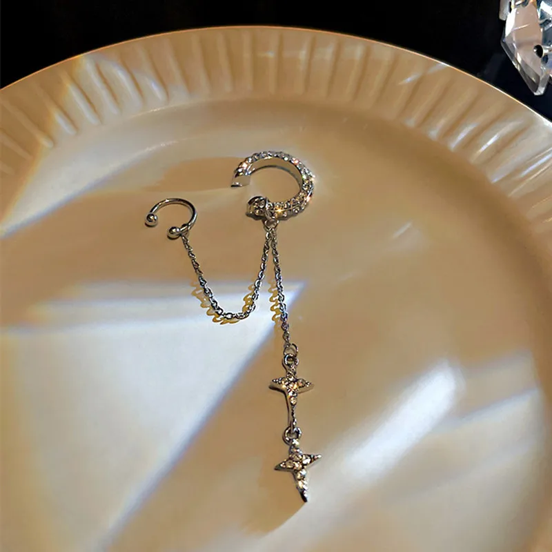1Pc 2025 Fashion Minilist No Piercing Ear Cuff Earrings for Woman Fake Piercing Tassel Star Ear Clips Earrings for Women Jewelry