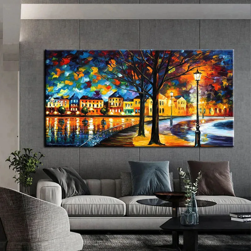 

100% Handmade Oil Painting Colorful Knife Street Landscape Abstract on Canvas Wall Picture for Living Room Decoration Frameless