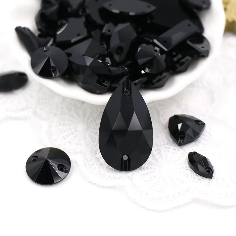 New Arrival High Quality Glass Crystal Black Stones Mixed Shape 50Pcs/Bag Flatback Sew On Rhinestones For Clothing/Wedding Dress