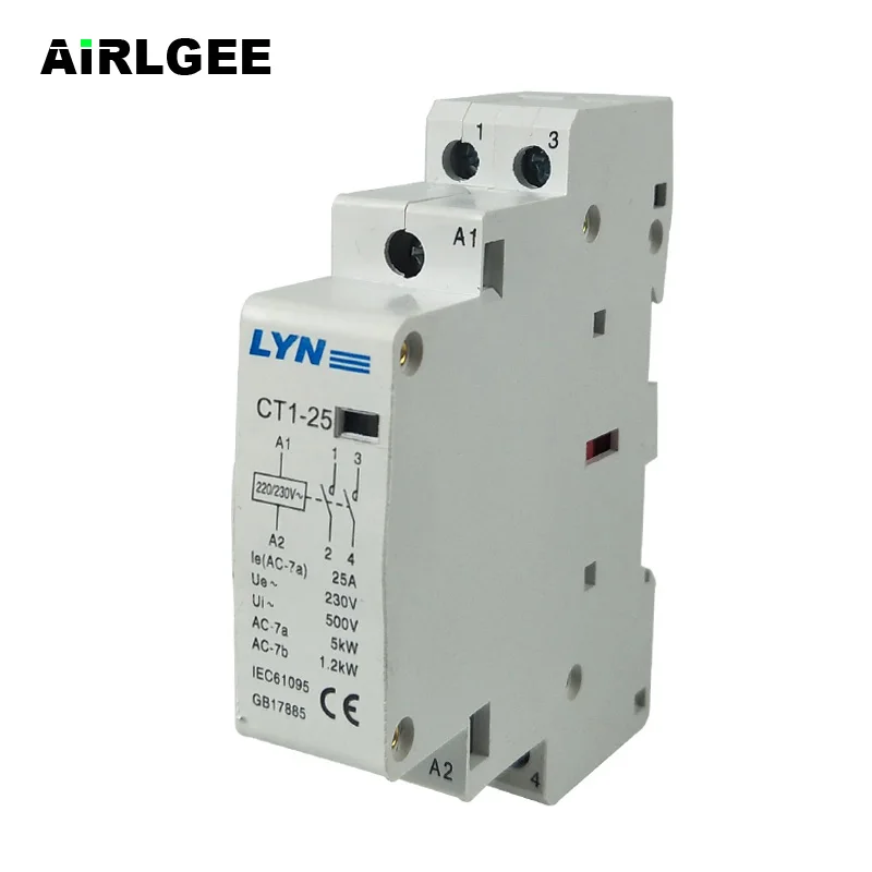 CT1-25/2P Household 2-Phase Pole 2NO(Normal Open) AC Power Contactor Coil 220/230V Ie 25A