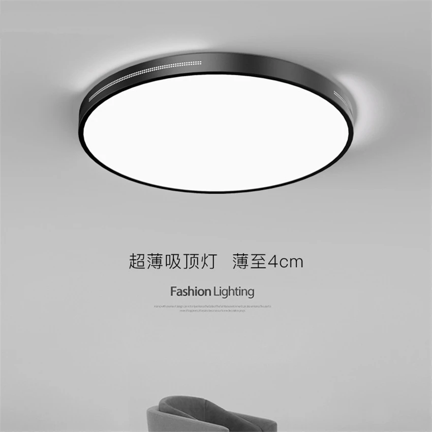 

Black round modern ceiling lights bedroom living room study light dining room balcony home three-color dimming de ceiling lamps