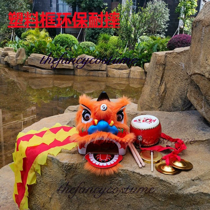 2-5 age 12 inch Kid Chinese Lion Dance Puppet Drum Gong, Cymbals  Cartoon Props Parade Outfit Sport Traditional