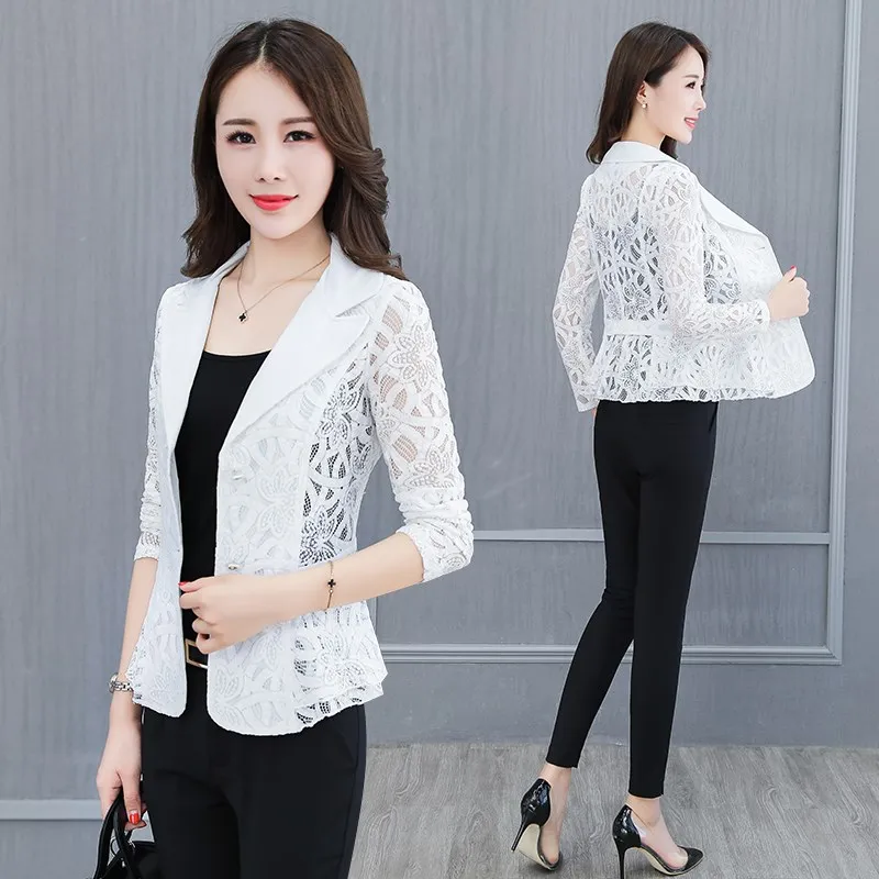 

Spring Summer Lace Blazer Women Plus Size 4XL Fashion Thin Small Suit Jacket Women Blazer Mujer Office Coat Short Blazer