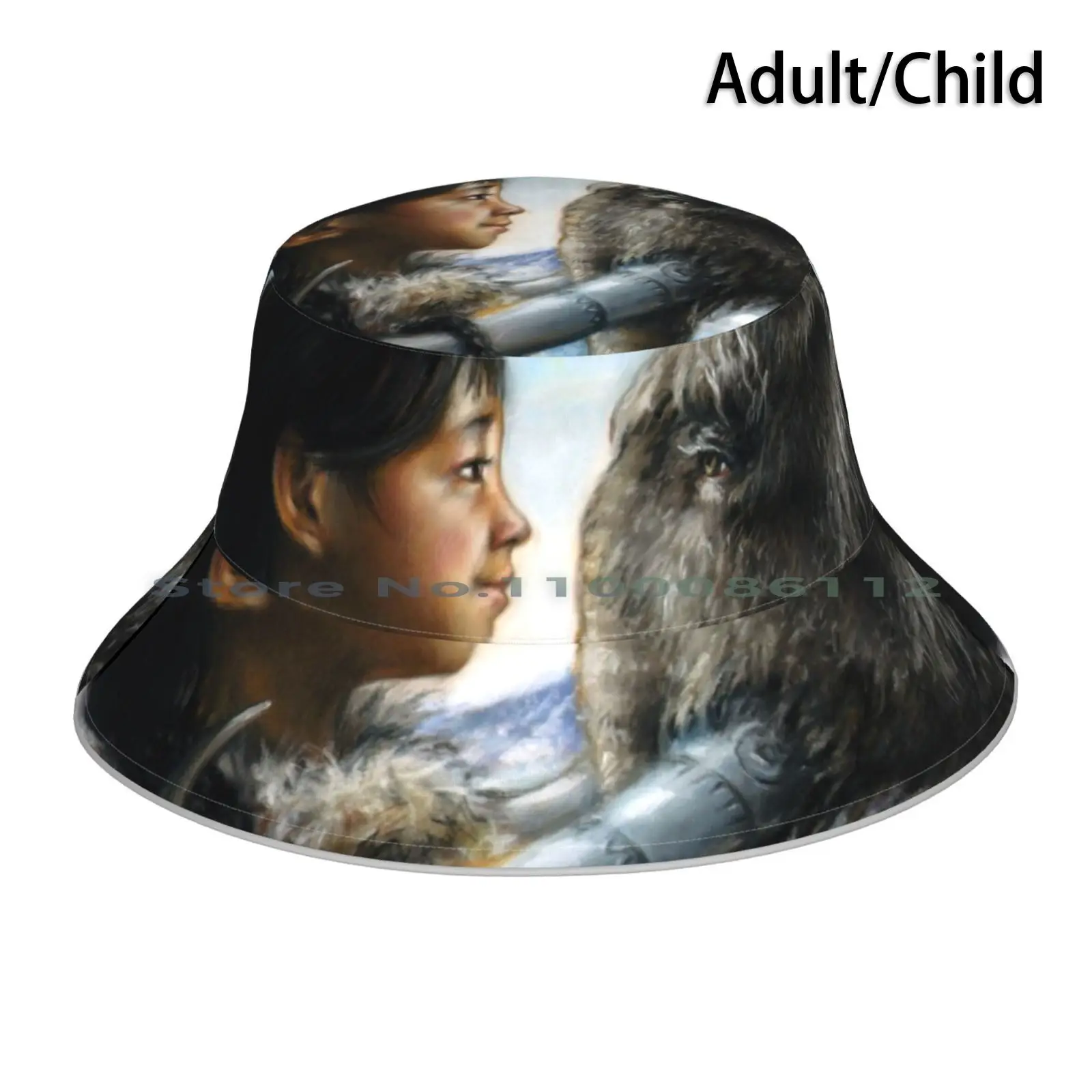 Mammoth Bucket Hat Sun Cap Mammoth Spirit Animal Totem Inuit Girl Sun Winter Sky Northern Sky Extinct Tanya Bond Brimless