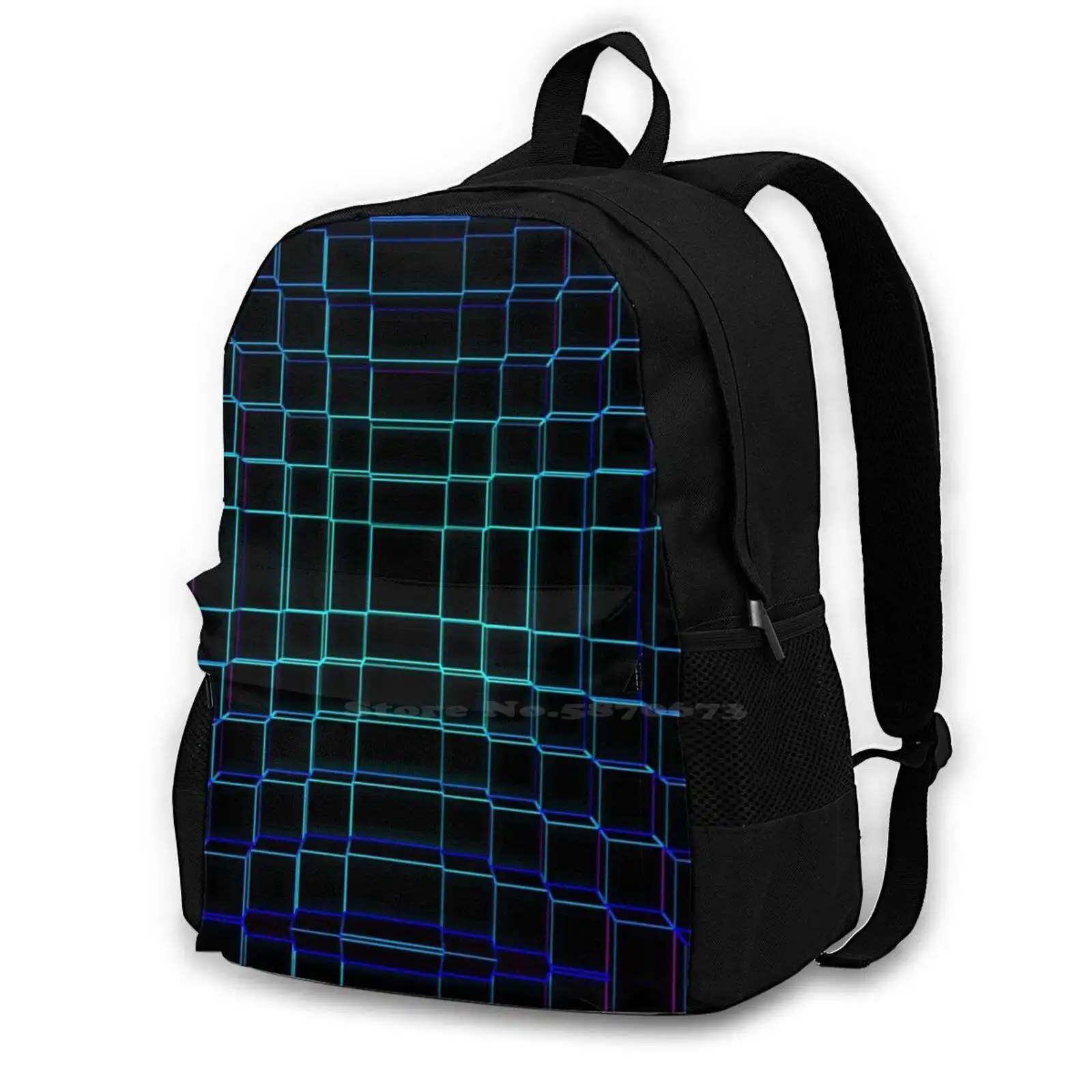 Cyberspace Pattern School Bags For Teenage Girls Laptop Travel Bags Digitization Ing Square Rectangles Cube Abstract 3d 3 D