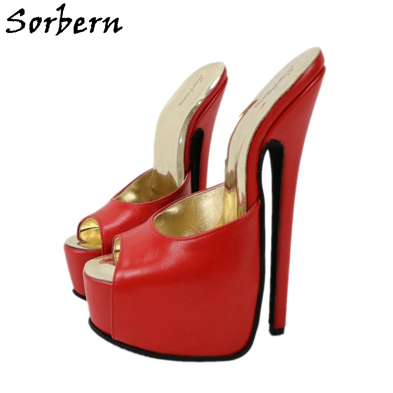 

Sorbern 20Cm Genuine Leather Slipper Summer Style Slides Slip On Shoes Spike High Heel Shoe Custom Colors Open Toe Fetish On Bed