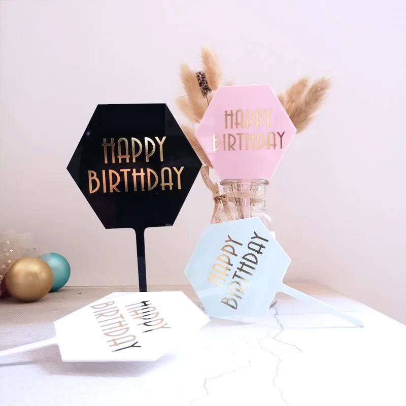 New Birthday Cake Topper Acrylic Baking Dessert Cupcake decorations happy birthday party kids Baby Shower Cake Top Flag Supplies