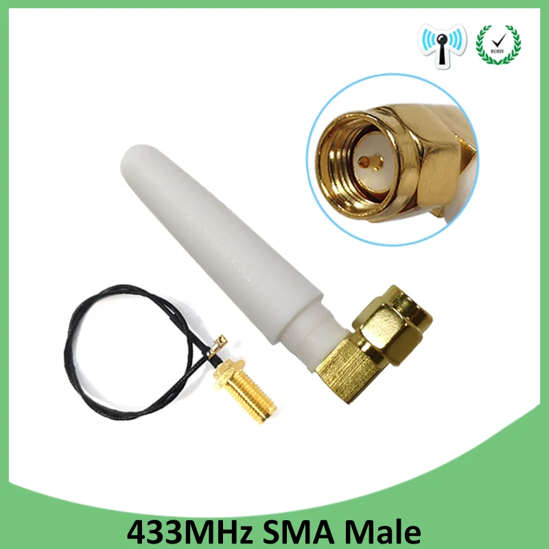 GRANDWISDOM 5pcs 433mhz antenna 2-3dbi sma male lora antene iot module lorawan antene ipex 1 SMA female pigtail Extension Cable