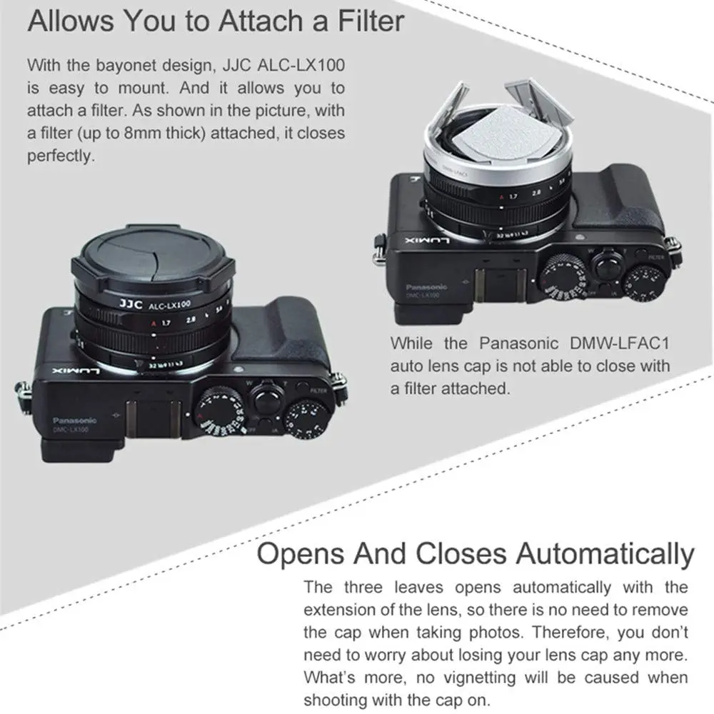 JJC DMW-LFAC1 자동 렌즈 캡 커버, 라이카 D-Lux8 D-LUX 7 D-LUX(Typ 109) 파나소닉 LUMIX DMC-LX100 DMC-LX100II DC-LX100M2