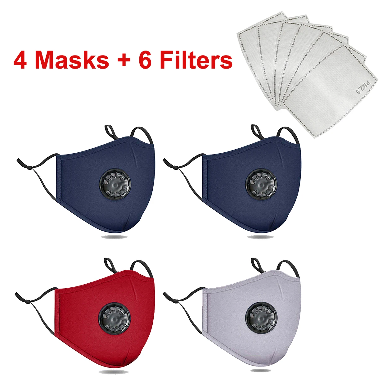 4pcs Reusable Washable Fabric Mask Anti-dust Cotton Black Face Masks Fashion Protective Mouth Mask with Filter Adult Mascarillas