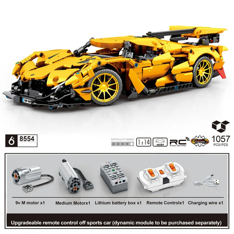 

Technical RC Vehicle Building Block Super Sport Car 1:14 Scale Model Apollo Ie Intensa Emozione 2.4GHZ Remote Control Toy Bricks