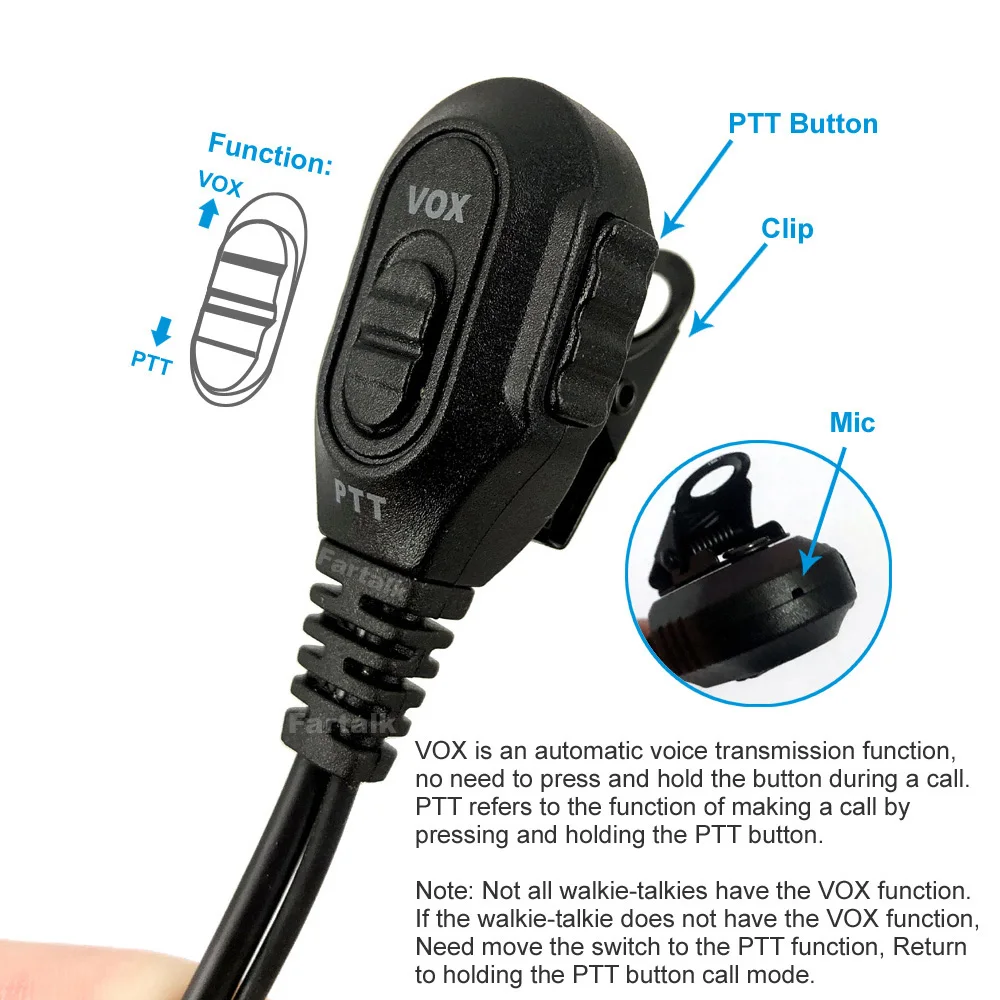 Air Tube VOX Earpiece Headset Mic For HYT Hytera Radio TC-500 TC-518 TC-580 TC-446S TC-600 TC-610 TC-620 TC-700 Walkie Talkie