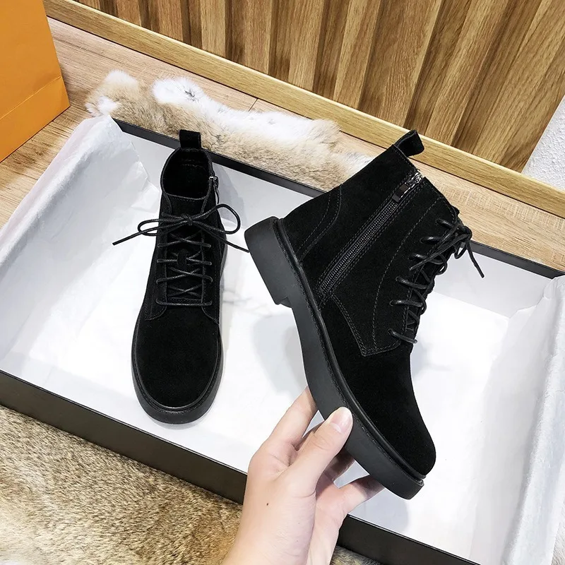 Cow Leather Women Motorcycle Boots Punk Snow Boots Female Shoes Women Autumn Thick Heel Ankle Boots