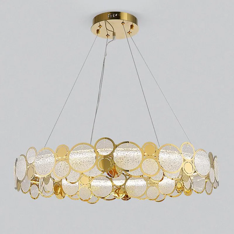 LED Postmodern Glass Iron Gold Round Chandelier Lighting Lustre Suspension Luminaire Lampen For Dinning Room