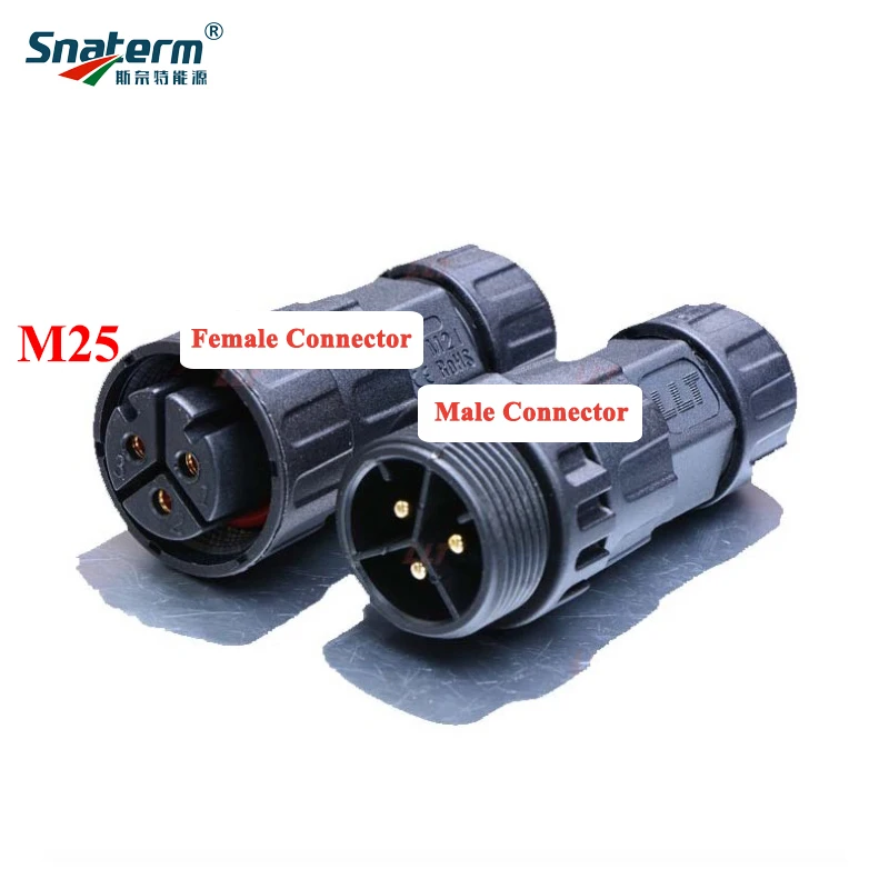 3Pin M19 or M25 Male/Female Cable Connector for SG 200-700W 800-1400W Micro Grid Tie Inverter Power Cable Connection