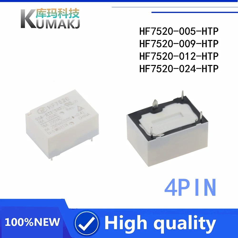 1PCS 100%New Relay  HF7520 005-HTP  HF7520 012-HTP  HF7520 024-HTP HF7520-012-HTP HF7520-009-HTP HF7520 012 HTP  9V 12V 4PIN 16A