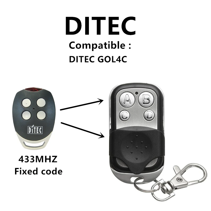 DITEC GOL4C Garage Door/Gate Remote Control Replacement/Duplicator Fixed Code 433.92Mhz