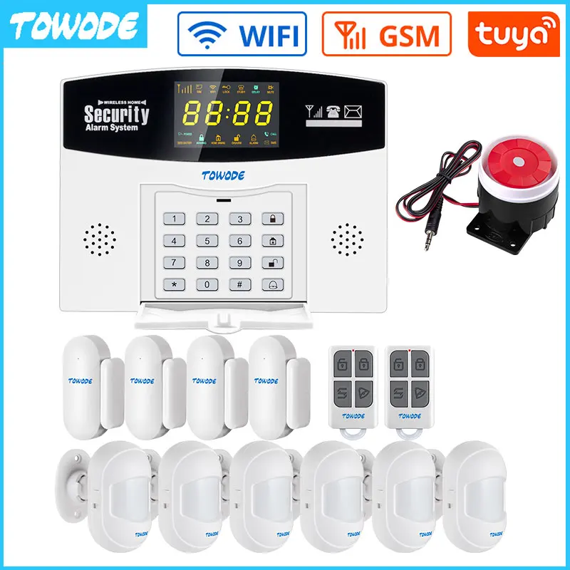 TOWODE Home Security System Alarm System GSM WIFI Smart Tuya Smart olor LCD Display Burglar Wireless Connect Compatible Alexa