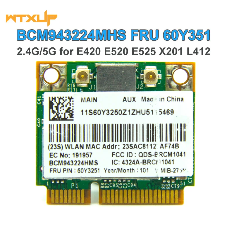 Bcm943224hms 943224 300 mb/s karty bezprzewodowej dla Lenovo Thinkpad E420 E520 L410 L412 60y3251 moduł Wifi 802.11abgn