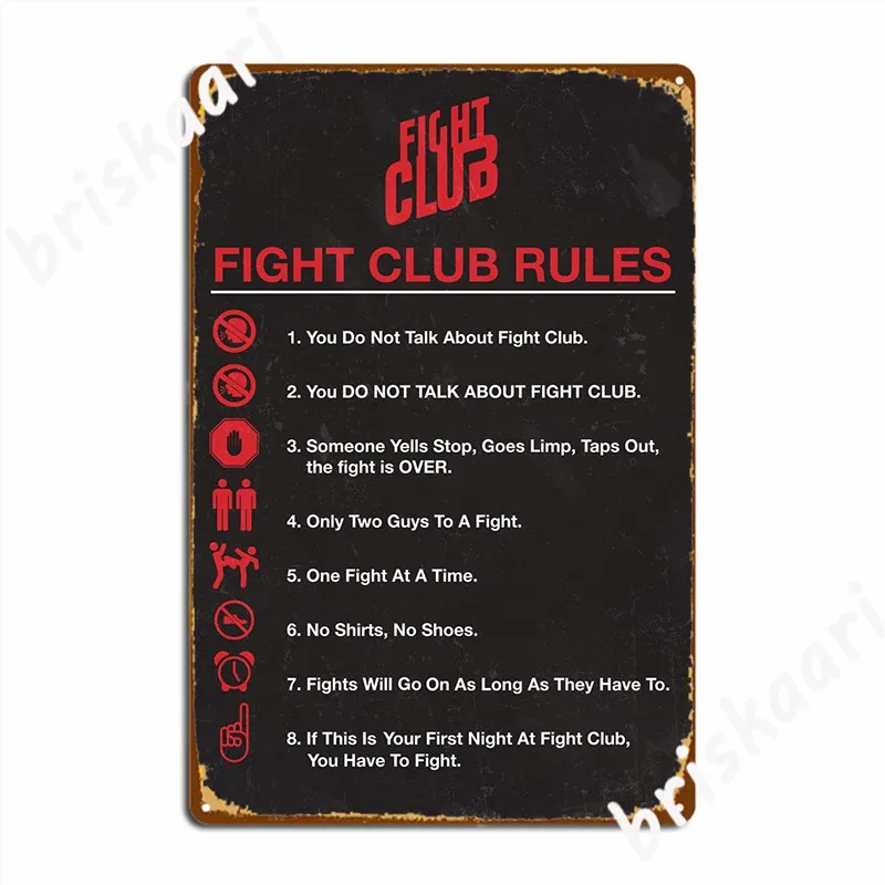 Fight Club Rules Metal Sign Wall Mural Vintage Wall Poster Tin Sign Poster