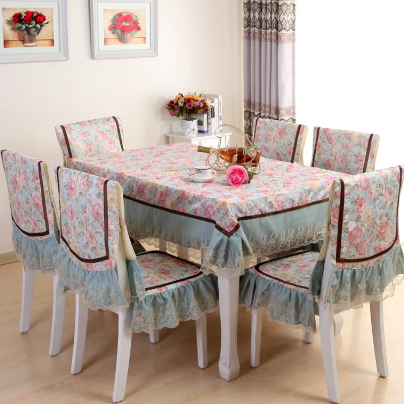 High-end Luxury 100% Cotton European Style Retro Table Cloth 2 styles Floral Lace Cotton Dinning Tablecloths Chair Covers