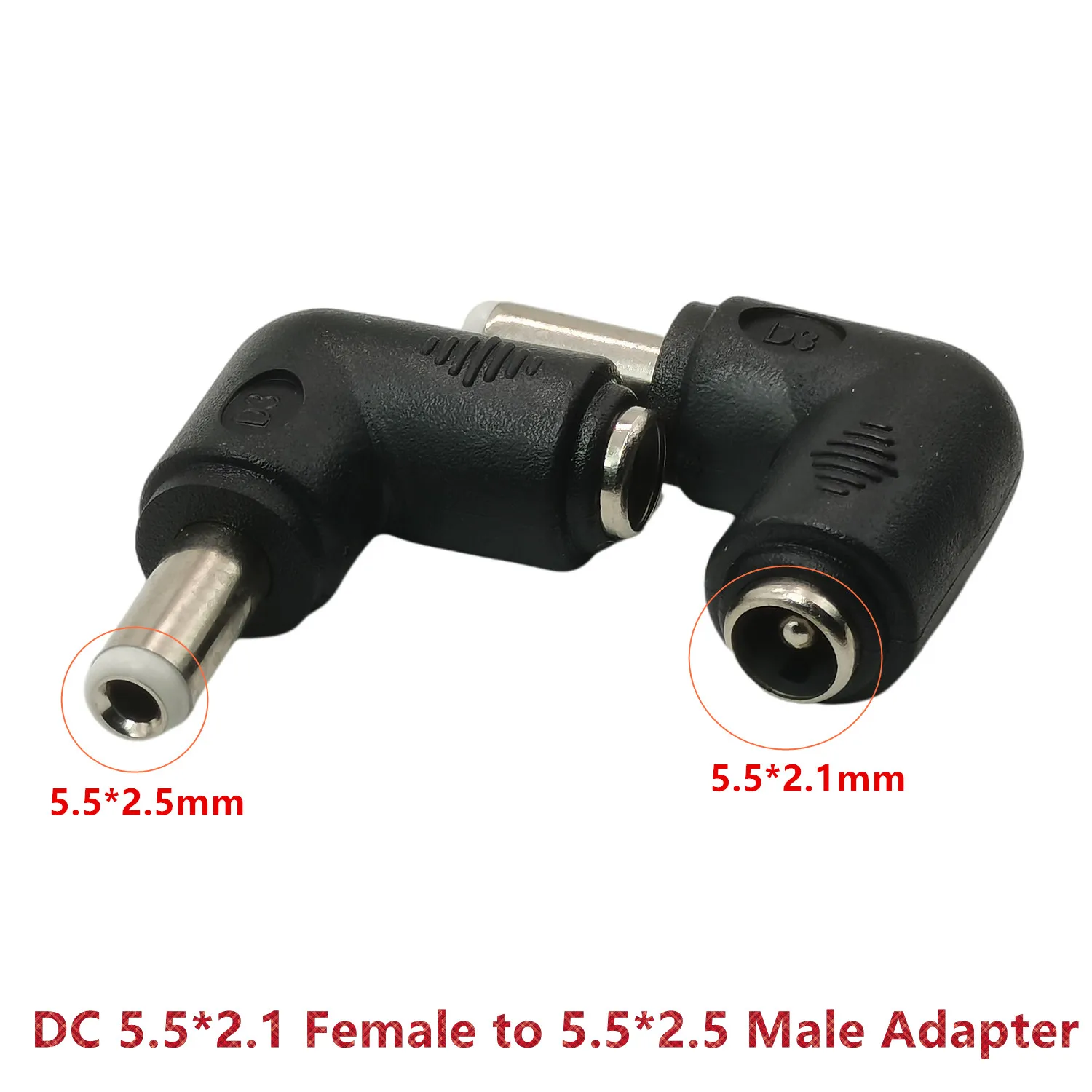 DC 5.5*2.1mm Female to 5.5*2.5mm Male Adapter, Jack 5.5mm x 2.1mm to 5.5mm x 2.5mm Right Angle Connector 90 Degree 5-pack