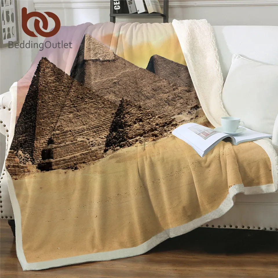 

BeddingOutlet Pyramid Sherpa Throw Blanket Egyptian Bedspread Desert Yellow Plush Sofa Blanket for Kids Cozy Cones Thin Quilt