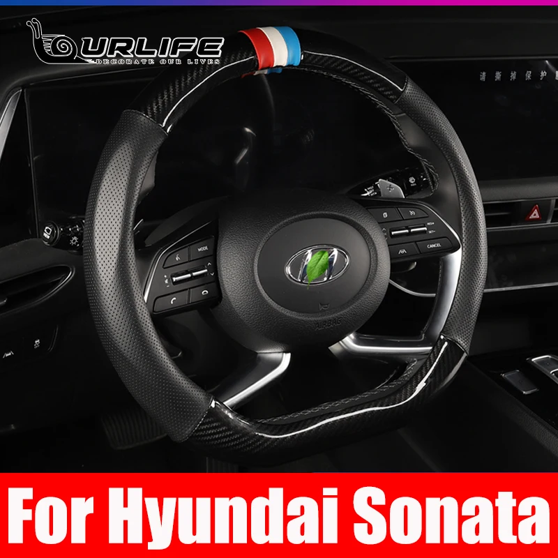 Black Leather Hand Steering Wheel Cover Car Accessories For Hyundai Elantra 7th Sonata 10th 2020 2021