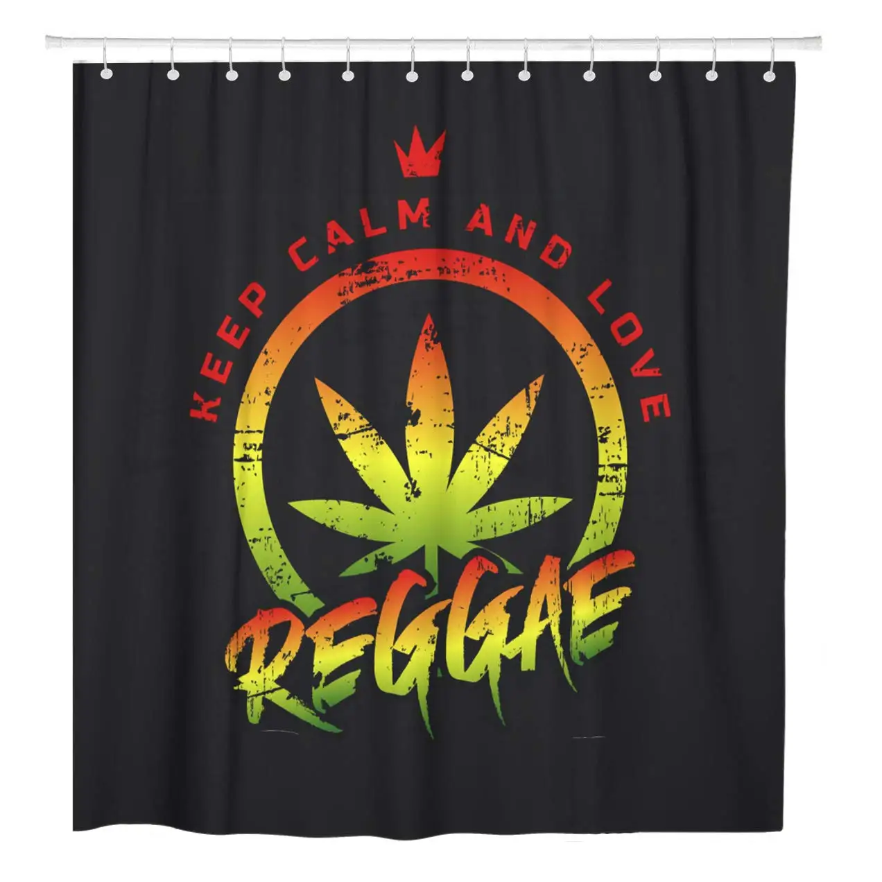 Reggae Music Slogan Keep Calm and Love Stamp Shower Curtain Waterproof Polyester Fabric 72 x 72 Inches Set with Hooks