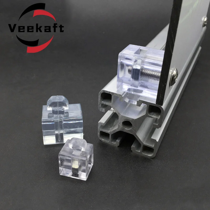 Blocco di collegamento acrilico accessori per profili in alluminio particelle di gomma trasparente blocco di plastica 2020/3030/4040 guscio per