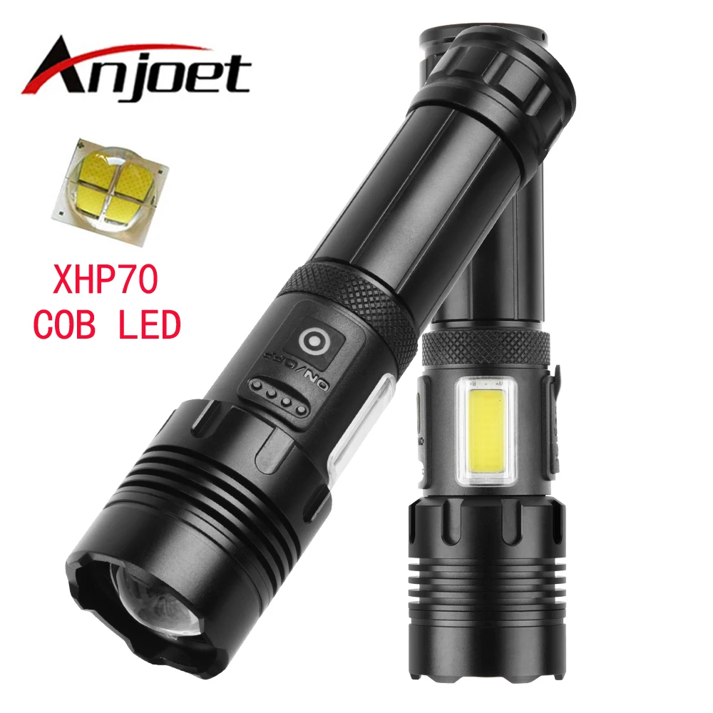 

Anjoet XHP70+COB LED Led Zoom Flashlight USB Rechargeable Waterproof Lamp torch 26650/18650 Battery Outdoor Light Camp