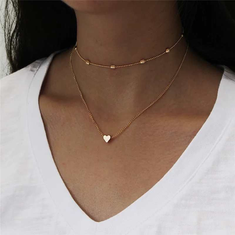 Bohemian Heart Choker Necklace For Women Fashion Love Choker 2 Layer Necklaces Collares Party Jewelry