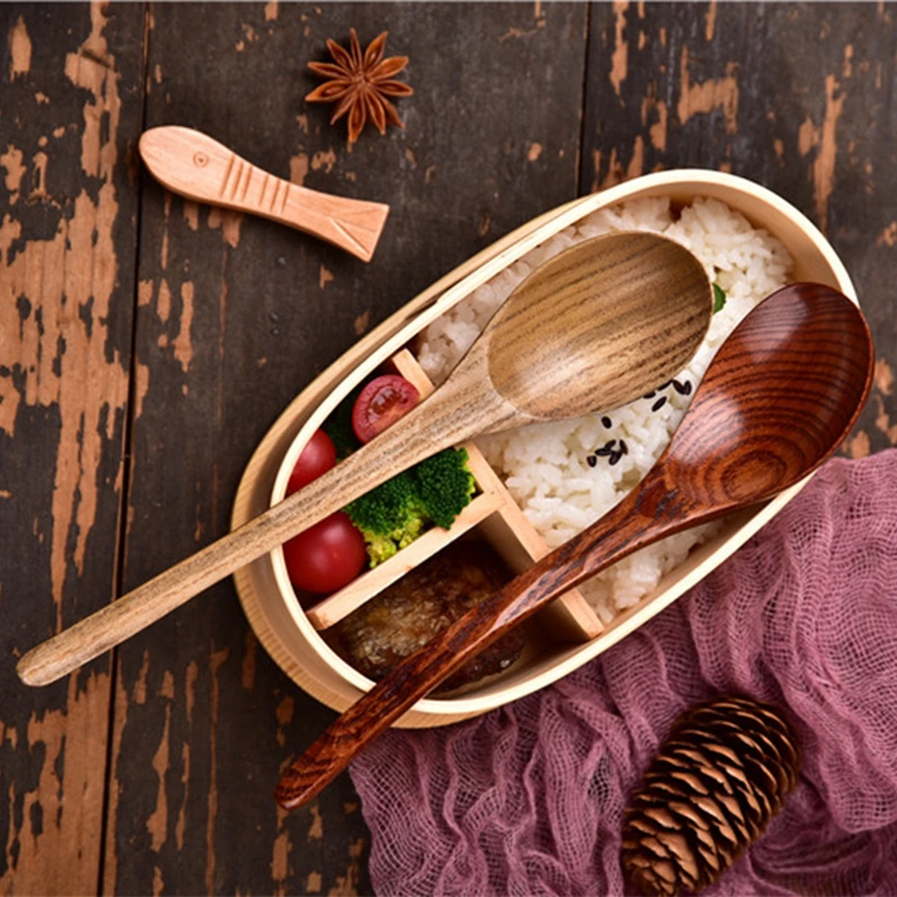 Wooden Soup Spoons Japanese Ramen Spoons Round Nanmu Wood Long Handle Kids Rice Dessert Cooking Tasting Dinner Table Spoon