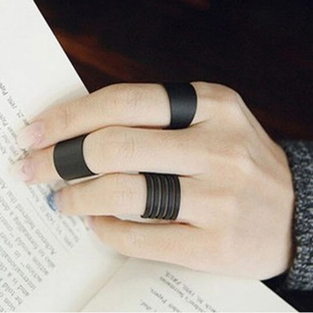 3 Pcs Women's Ring Set Punk Cool Black  Simple Knuckle Band Mini Rings Rock Charm Jewelry For Party Gifts  Open Adjustable image 5