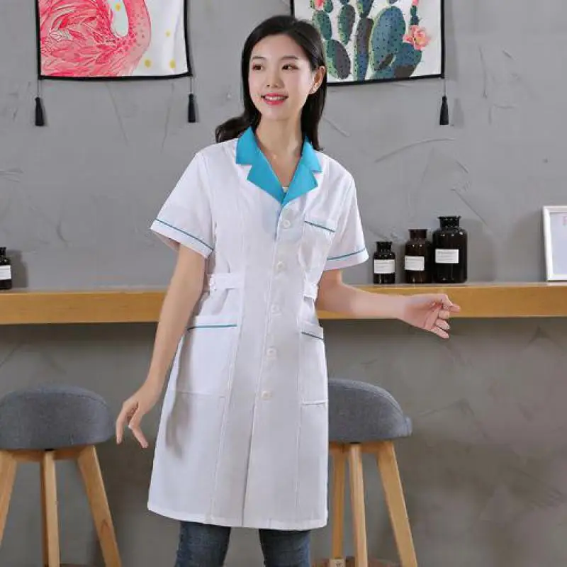 Pink White 3 Style Lab Uniform For Women Uniforms Work Wear Pharmacy White Coat Costume Female Spa Beauty Salon Long Jacket Gown