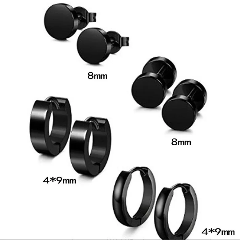 New Fashion Punk Gothic Black Stainless Steel Earring Sets Small Cross Star Hoop Earrings Women Men's Barbell Dumbbell