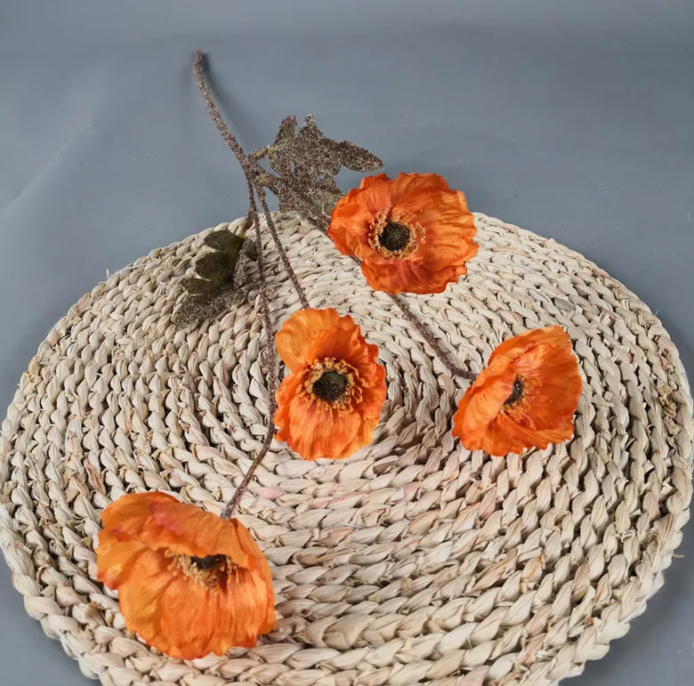 4Heads/Branch Artificial Poppy Flowers Autumn Color Silk flower Diy Wedding Bouquet Fleurs Mariage Decoration Home Decor Poppies