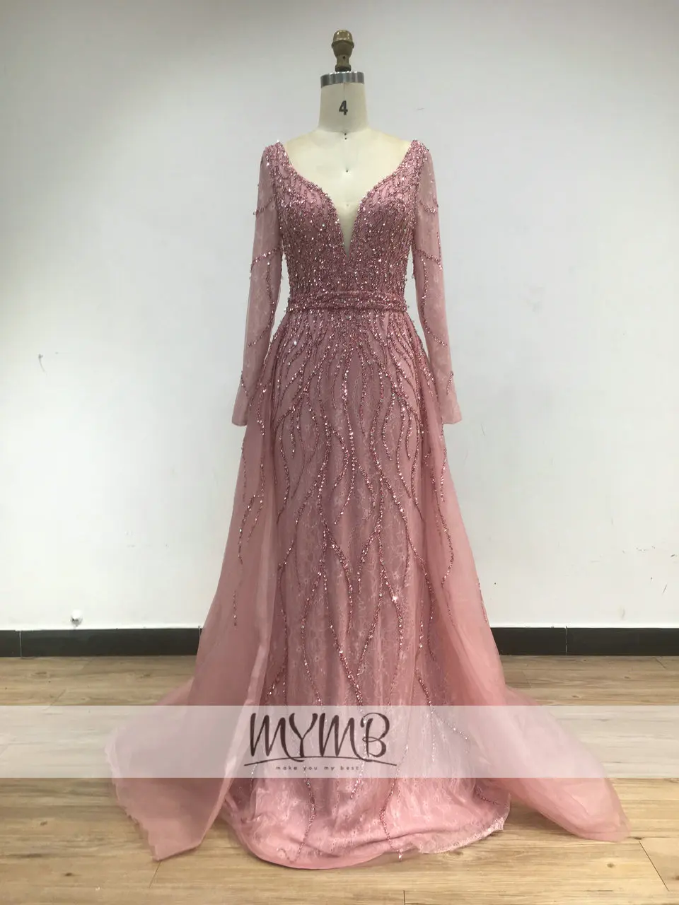 Sang Trọng Người Yêu Tay Dài Dạ Hội Plus Size Nữ 2022 Hàng Mới Về Hồng Haute Couture Đầm Chất Lượng Cao MY41143